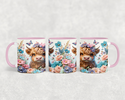 3D Highland Cow & Butterflies