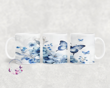 Load image into Gallery viewer, Butterfly with White &amp; Blue Floral - 11oz Mug