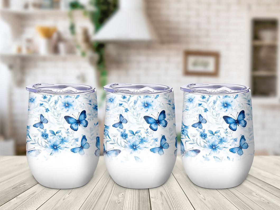 Butterfly with White & Blue Floral