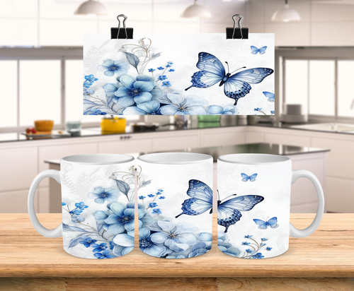 Butterfly with White & Blue Floral Mug