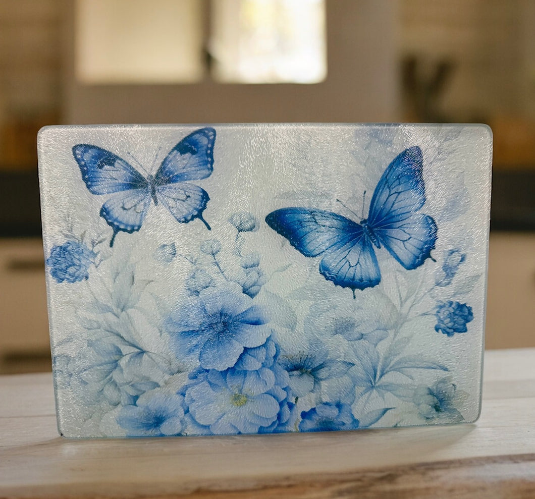 Butterfly with White & Blue Floral - Cutting Board