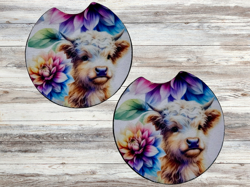 Highland Cow - Car Coasters