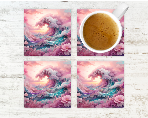 Pink Waves - Glass Coasters