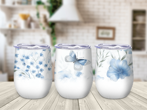 White Blue Flowers Butterfly Design